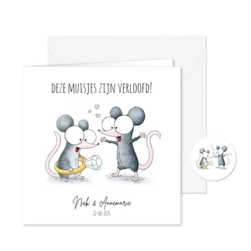 Verlovingskaart - muisjes met verlovingsring